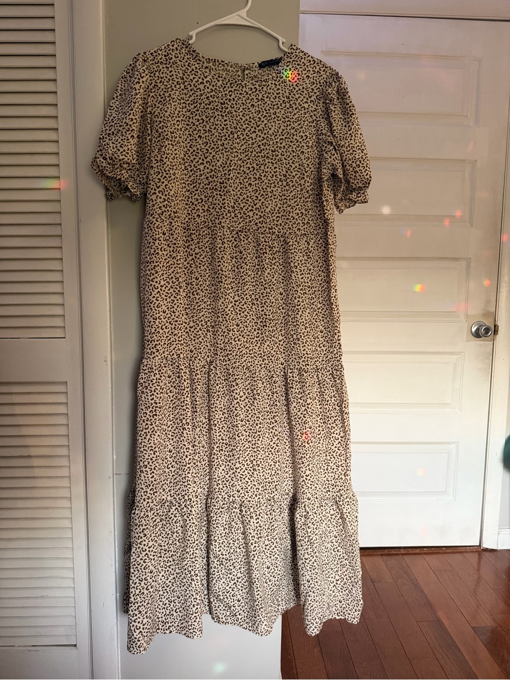Leopard Print Tiered Maxi Dress - Cream/Black Size M